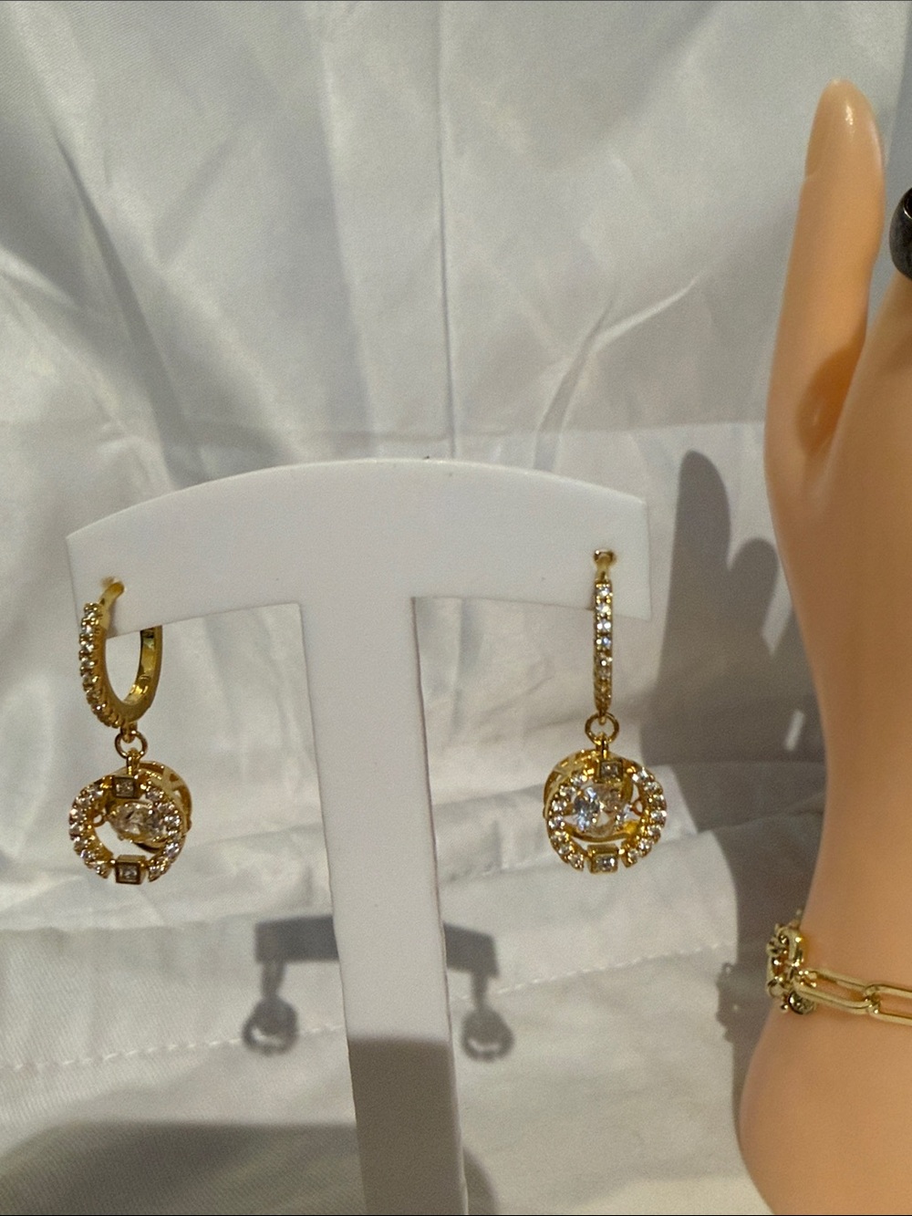 Gold Crystal Hoop Drop Earrings - Women Jewelry